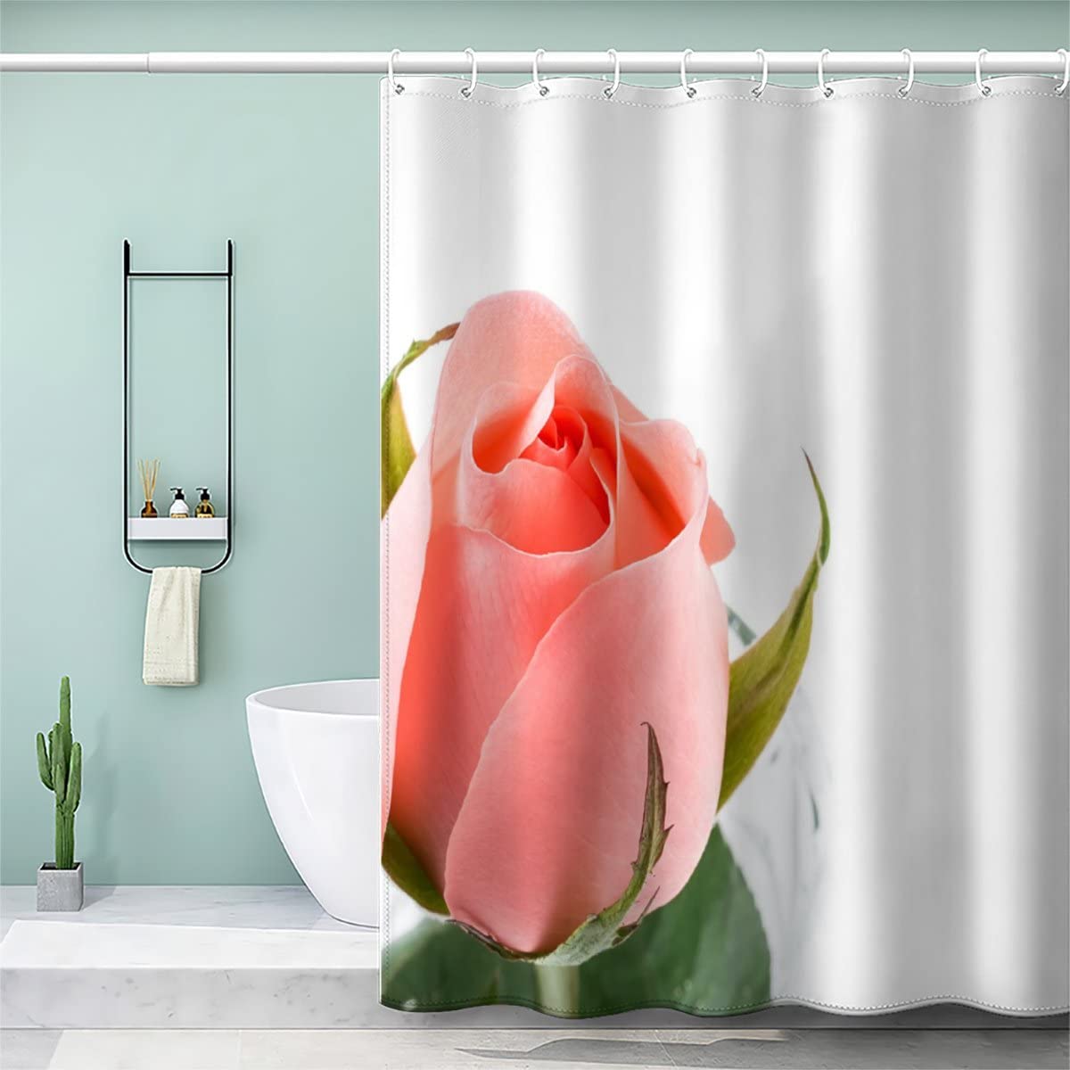 VASENA Pink Rose Shower Curtain Kids Mould Mildew Resistant Waterproof Polyester Fabric Bathroom Curtains Flowers Shower Curtain with12 Hooks 120x180 cm