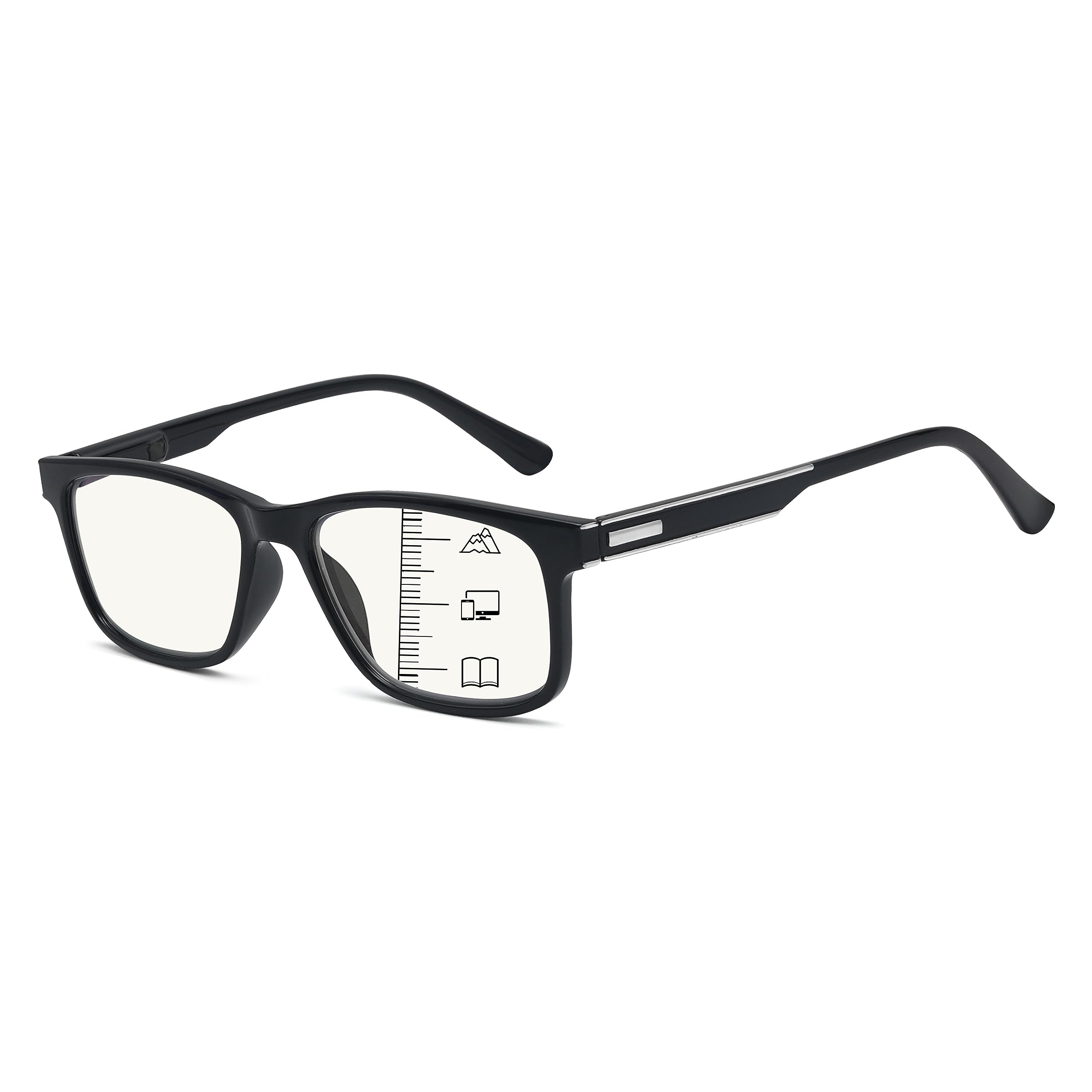 BFOCO Progressive Reading Glasses for Women Men,Blue Light Blocking Vintage Multifocus Readers with Spring Hinge Black +3.00