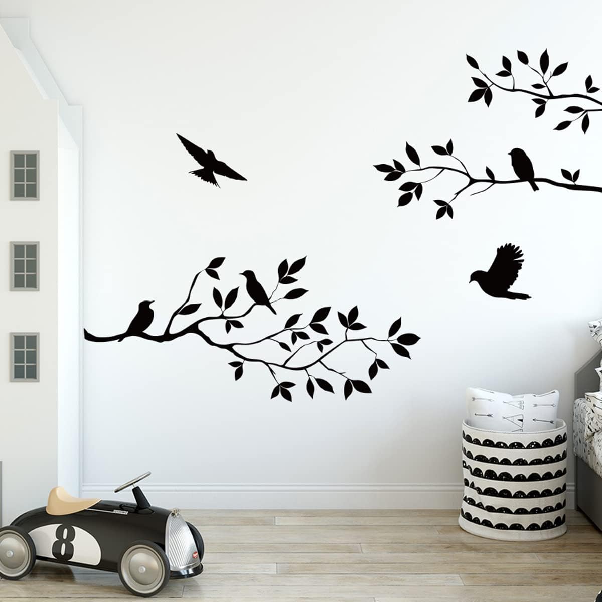ECVV Flying Birds on The Tree Wall Sticker, Peel and Stick Black Tree Branch Wall Decal Removable Vinyl Wall Art Decals for Garden/Living Room/Bedroom