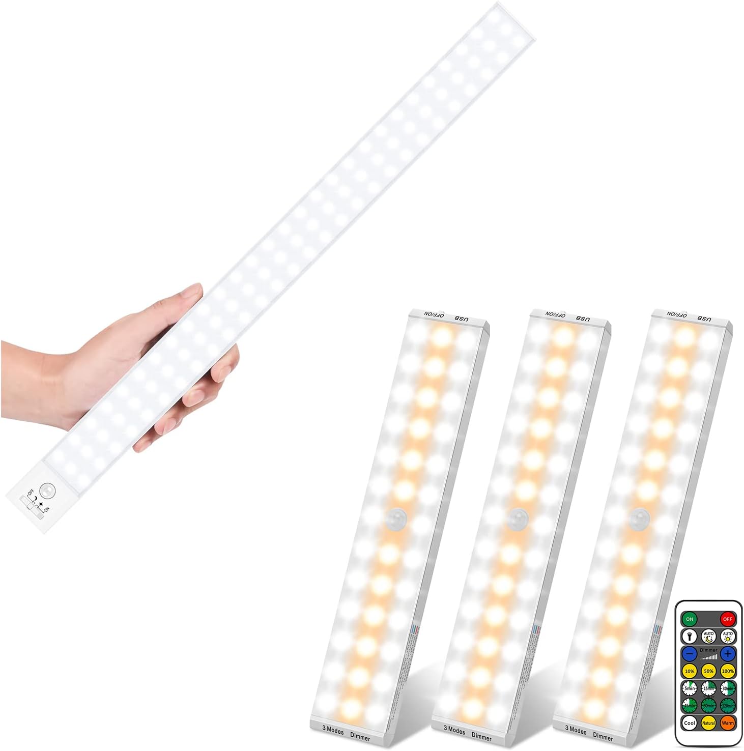 BLS 1 Pack 84 LED Closet Light + 3 Pack 38 LED Closet Lights Battery Operated Lights with Remote, 1500mah Battery Powered Lights, USB Rechargeable Motion Sensor Light Indoor, Dimmable 3 Colors