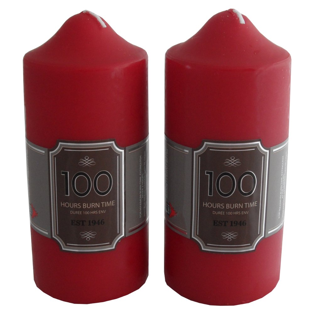SIL Pair of Festive Church Pillar Candle Dark Red - 100 Hour Burn Time
