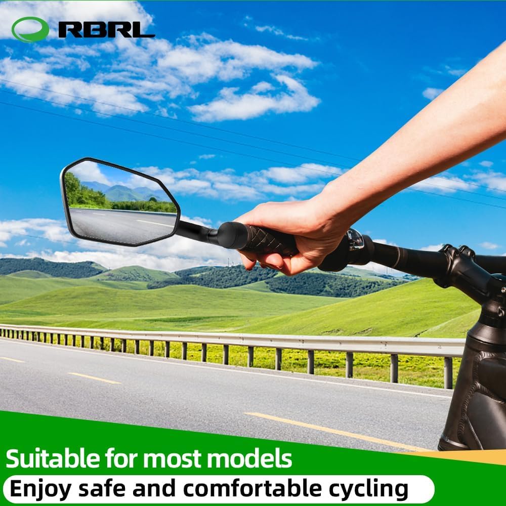 RBRL Bicycle Mirror, Extra Large Bike Mirror, 360° Adjustable Shatterproof and Durable Bar End Rear View Mirror Bicycle, Side Mirrors for E-Bike (Left)