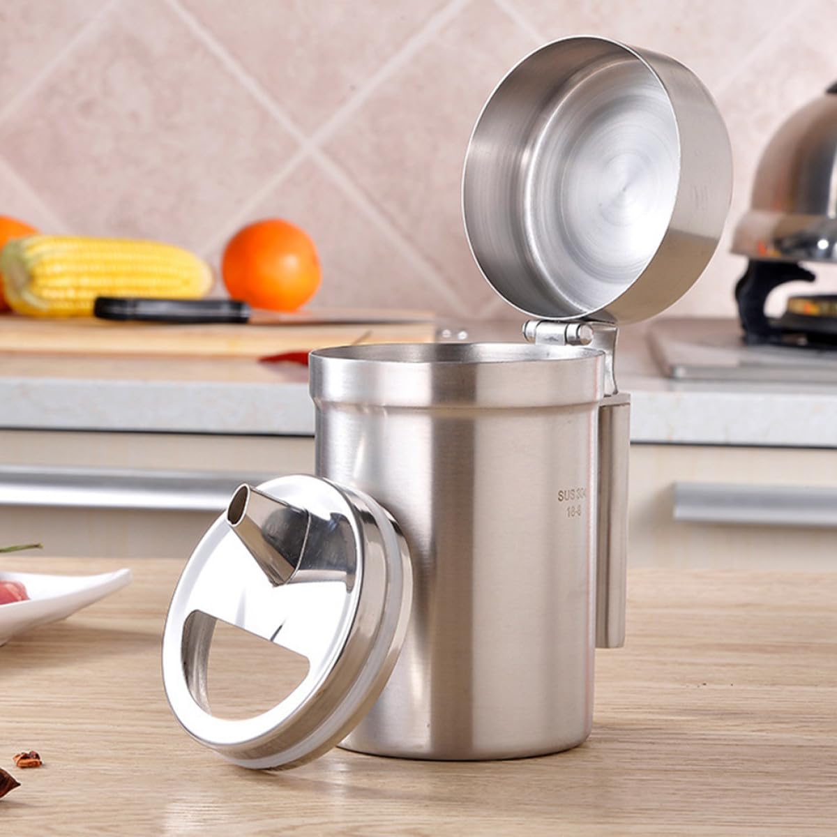 jojofuny Distributore di Aceto in Acciaio Inox 304 da 550 Ml, Contenitore Olio Cucina Antigoccia Manico, Bottiglia Multifunzione per Salsa di Soia, Salse e Condimenti, Accessorio