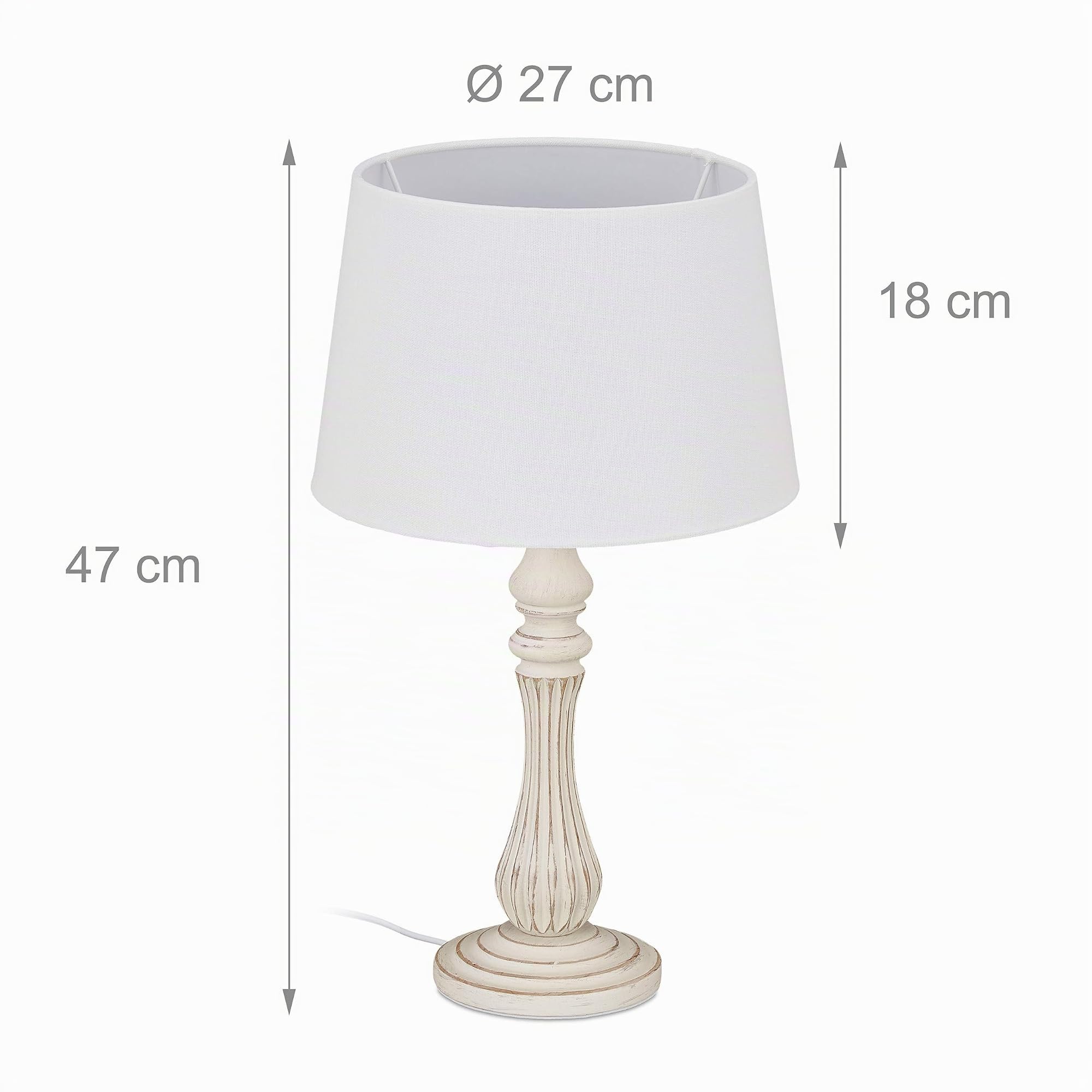 Relaxdays Lampada da Tavolo in Stile Rustico, Attacco E14, in Legno e Stoffa, Soggiorno e Camera, HxD: 47x27 cm, Bianca