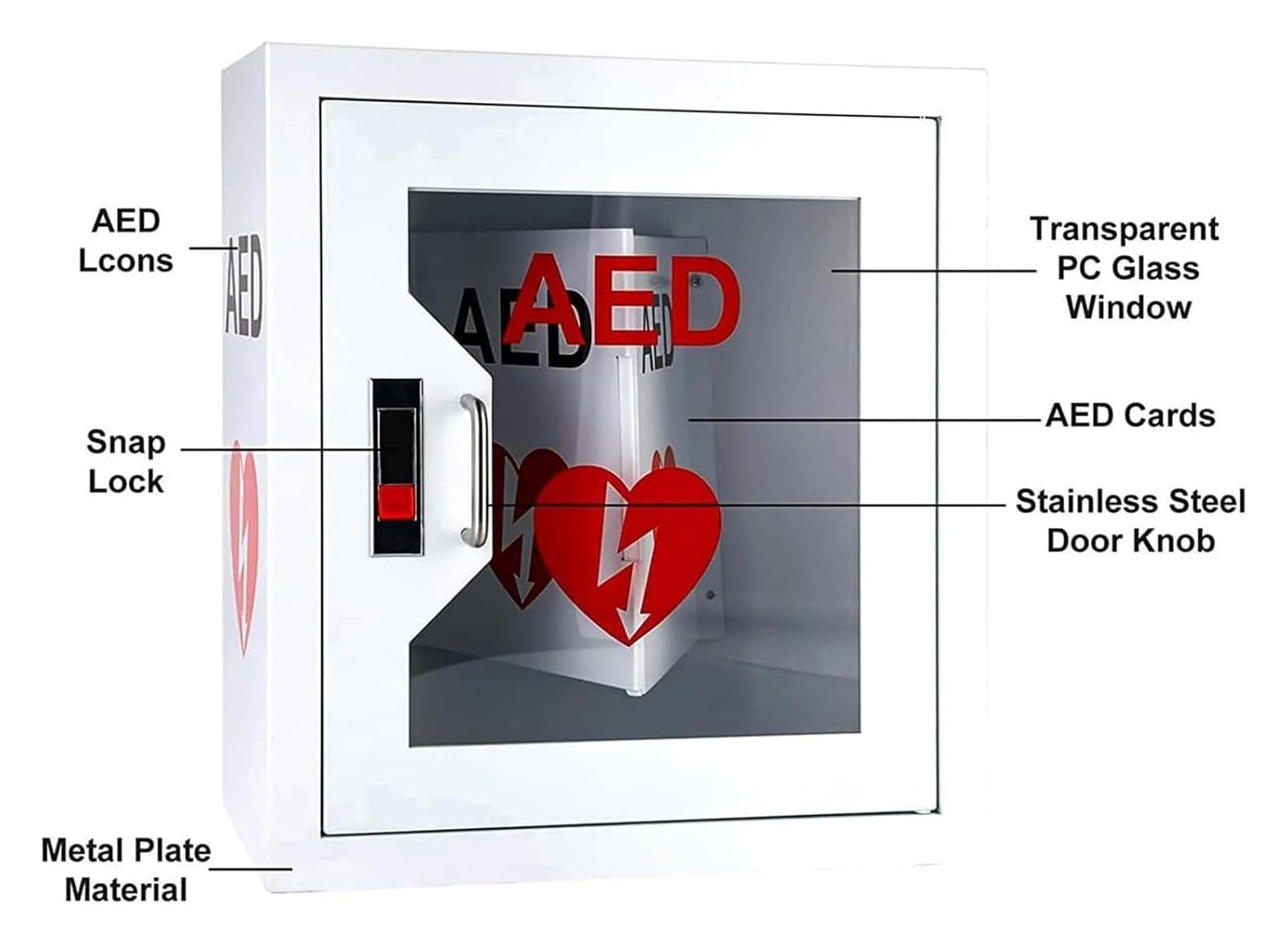 Armadietto per la conservazione dei defibrillatori Armadio a parete for defibrillatore semiautomatico esterno (DAE) con sistema di allarme e luce, scatola di allarme for defibrillazione cardiaca, vali