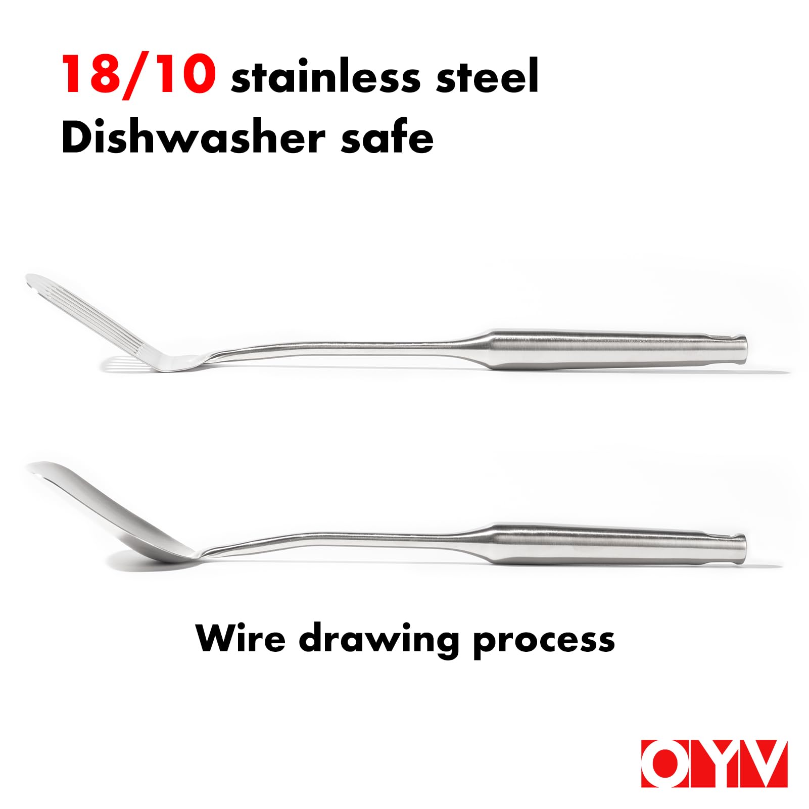 Juego de espátulas de acero inoxidable 18/10, espátulas de metal de 15 pulgadas para uso en cocina, 1 espátula ranurada + 1 espátula sólida, utensilios de cocina de metal resistentes al calor 3