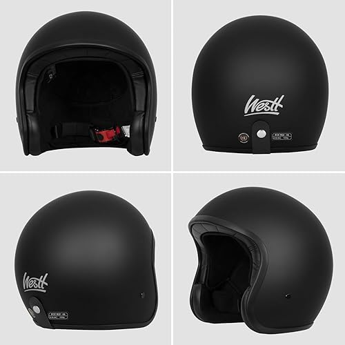 Miniatura 4 de Westt Casco abierto  Scooter Retro Vintage para hombres y mujeres  Casco de motocicleta 34 para ciclomotor, ATV, Cruiser, Café, certificado por DOT,