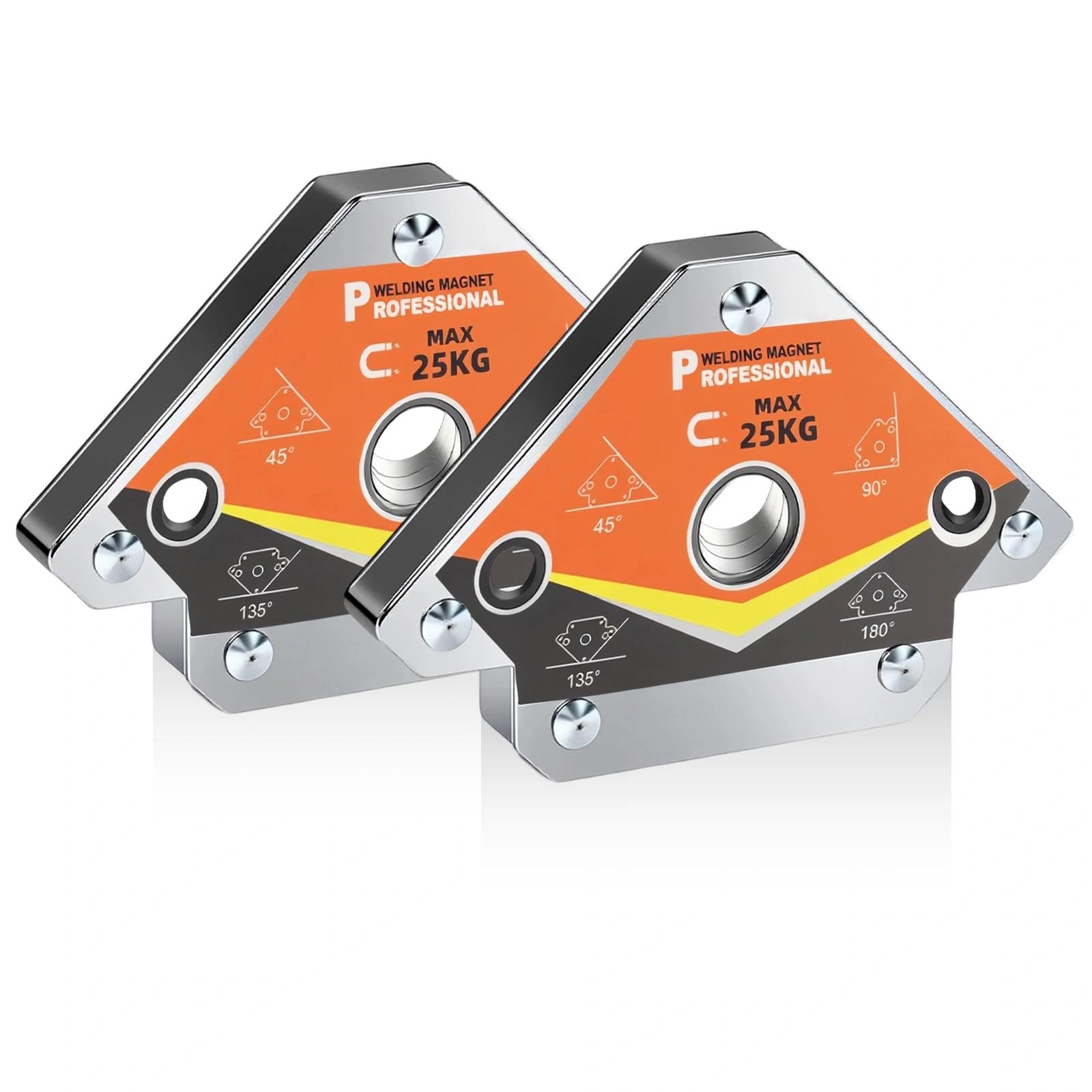 2 Piezas Escuadras Metalicas Imantadas, 45°, 90°, 135° y 180° Ángulos de Soldadura Magnéticos, 25 kg Escuadra Magnetica Multiángulo, para un Posicionamiento Preciso de la Soldadura