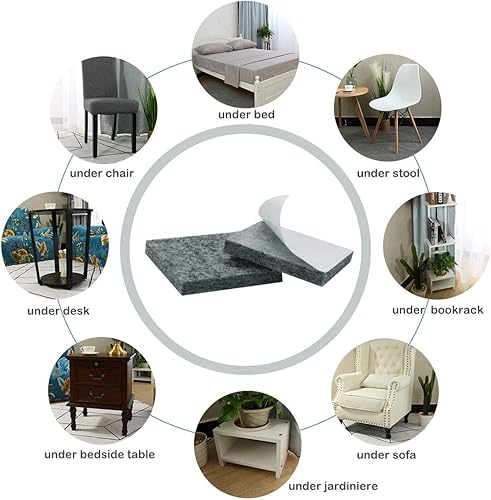 Miniatura 5 de uxcell 30pcs Muebles Almohadillas Cuadradas 1 12" Autoadherente Antiarañazos Antiarañazos Almohadillas de Fieltro Protector de Pisos Gris