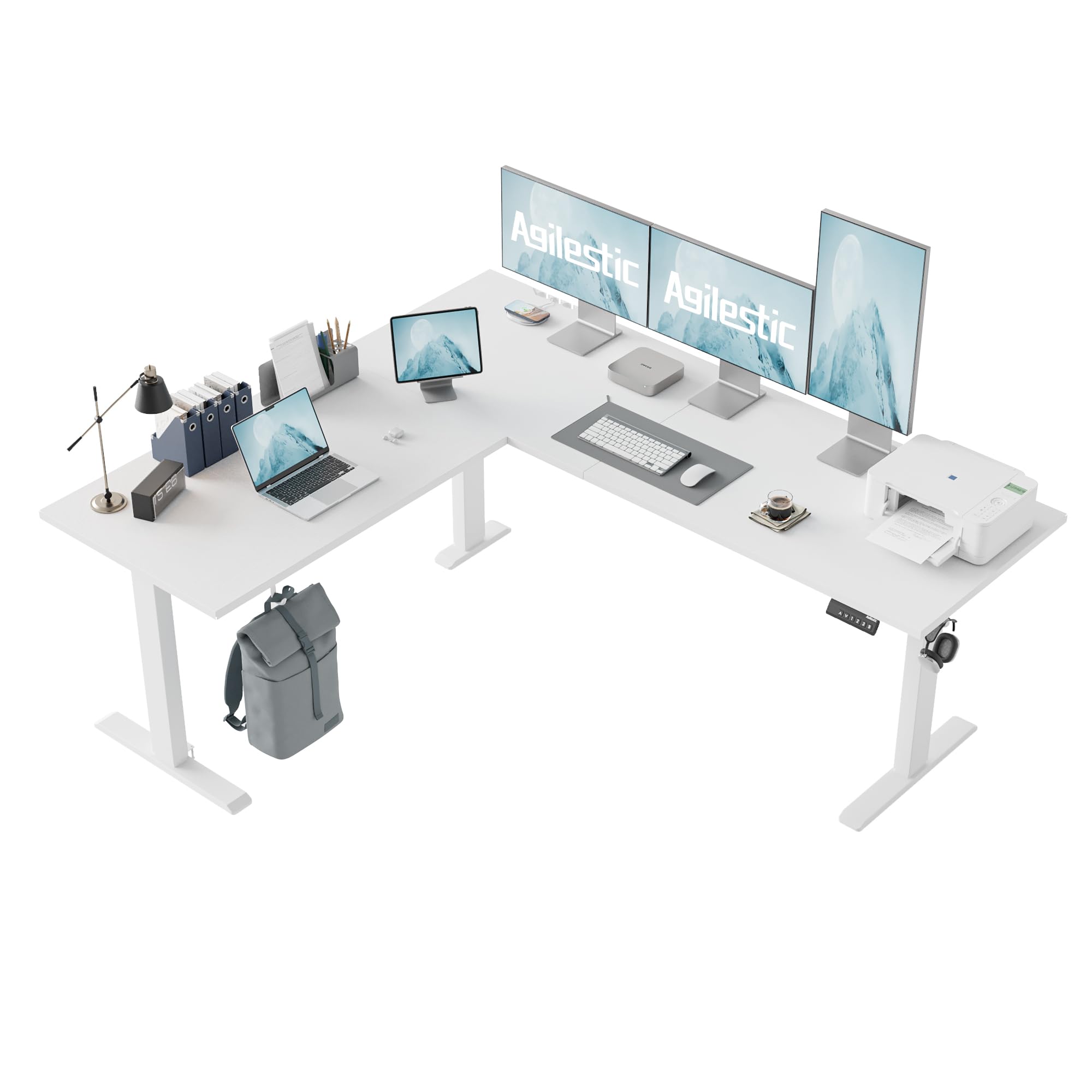 Agilestic L Shaped Electric Standing Desk Adjustable Height, 75 Inch, White