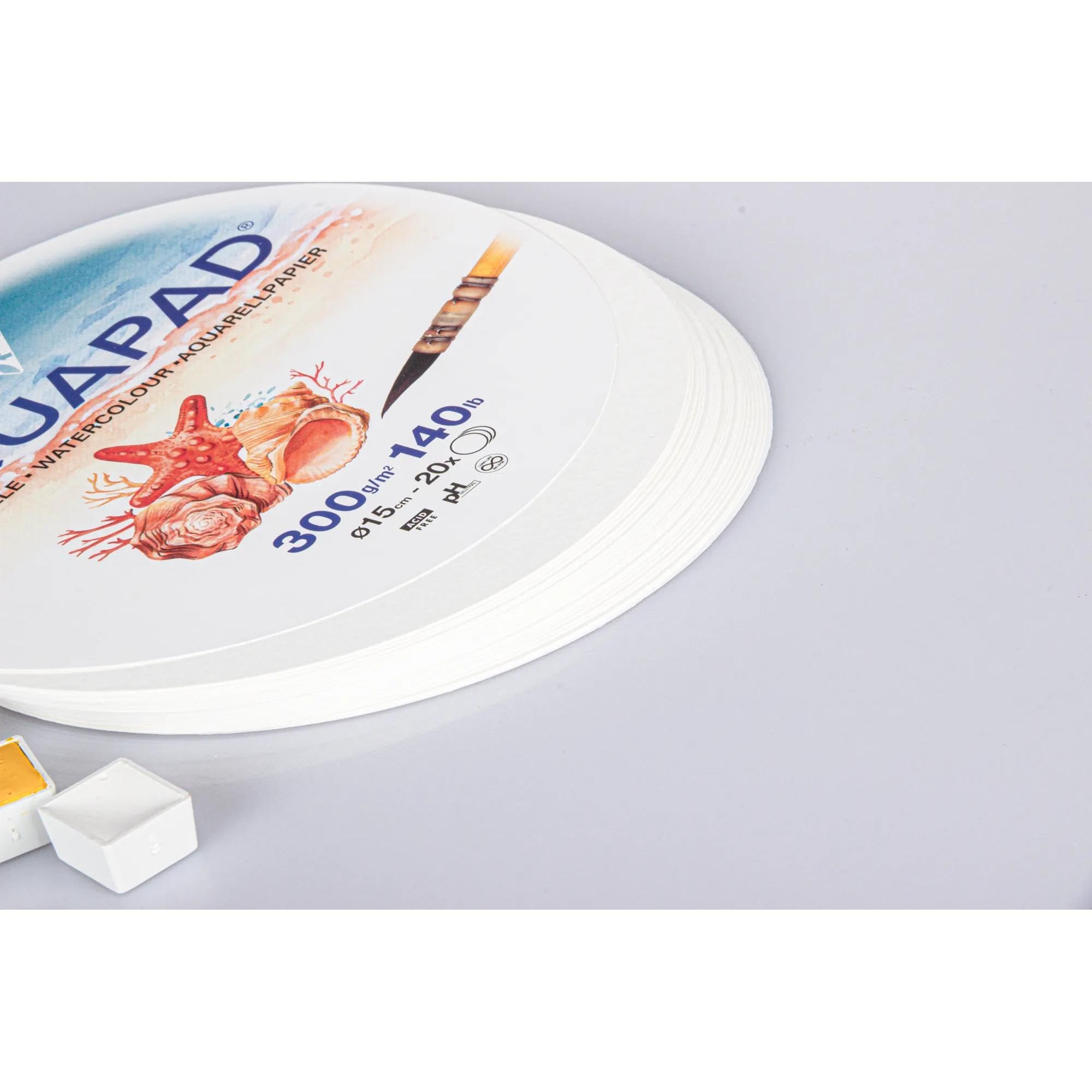 Clairefontaine 976072C Aquapad Fogli Rotondi Confezione Ø15cm 300g - 20 Fogli Carta per acquerello bianca Grana media fine