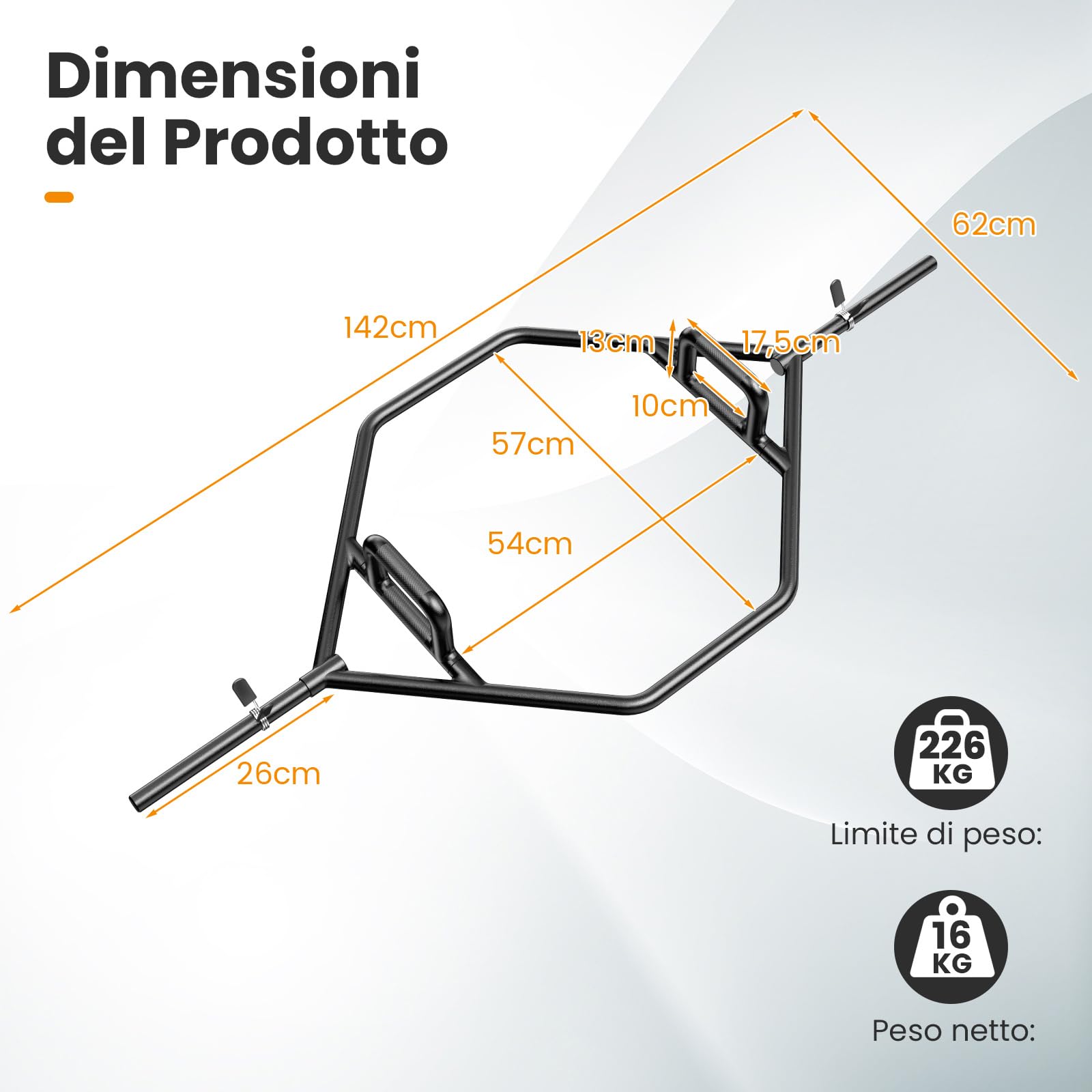 COSTWAY Barra della Trappola Olimpica, Olympic Hex Trap Bar in Acciaio con Maniglie Piegehvole, Barra Sollevamento Pesi, Capacità di Carico 226 kg