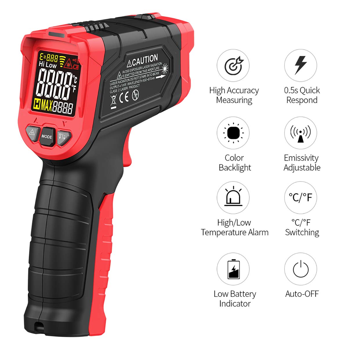 Generic Infrared Thermometer Gun Non Contact Digital Laser Temperature Gun -58℉~1256℉ (-50℃ ~ 680℃) Adjustable Emissivity for Kitchen Cooking BBQ Automotive Industrial(NOT for Human)