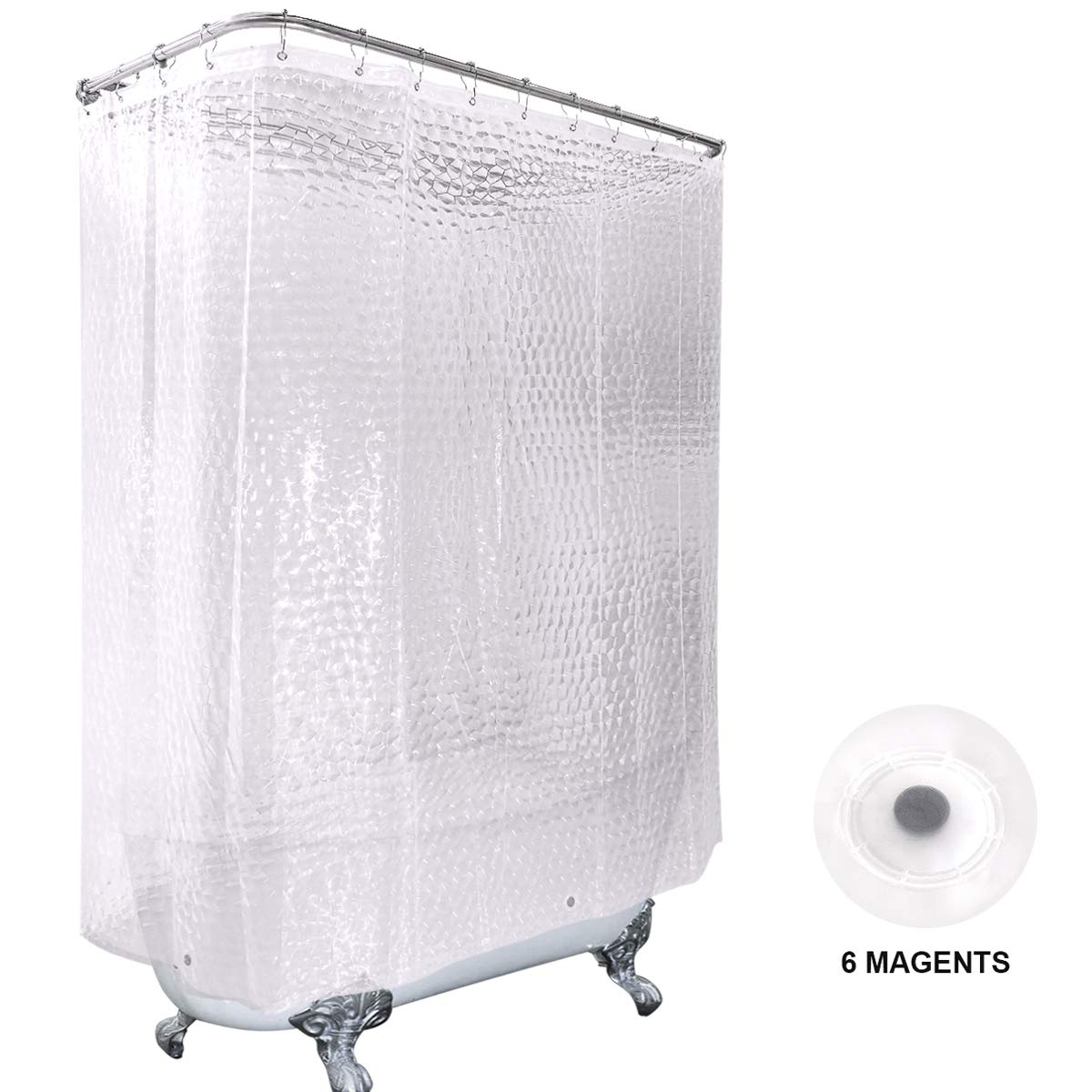 Riyidecor - Cortina de Ducha de 180 x 70 Pulgadas con imanes, decoración de baño, PEVA, Vinilo, Paquete de 32 Ganchos de Ducha de Metal Extra Anchos