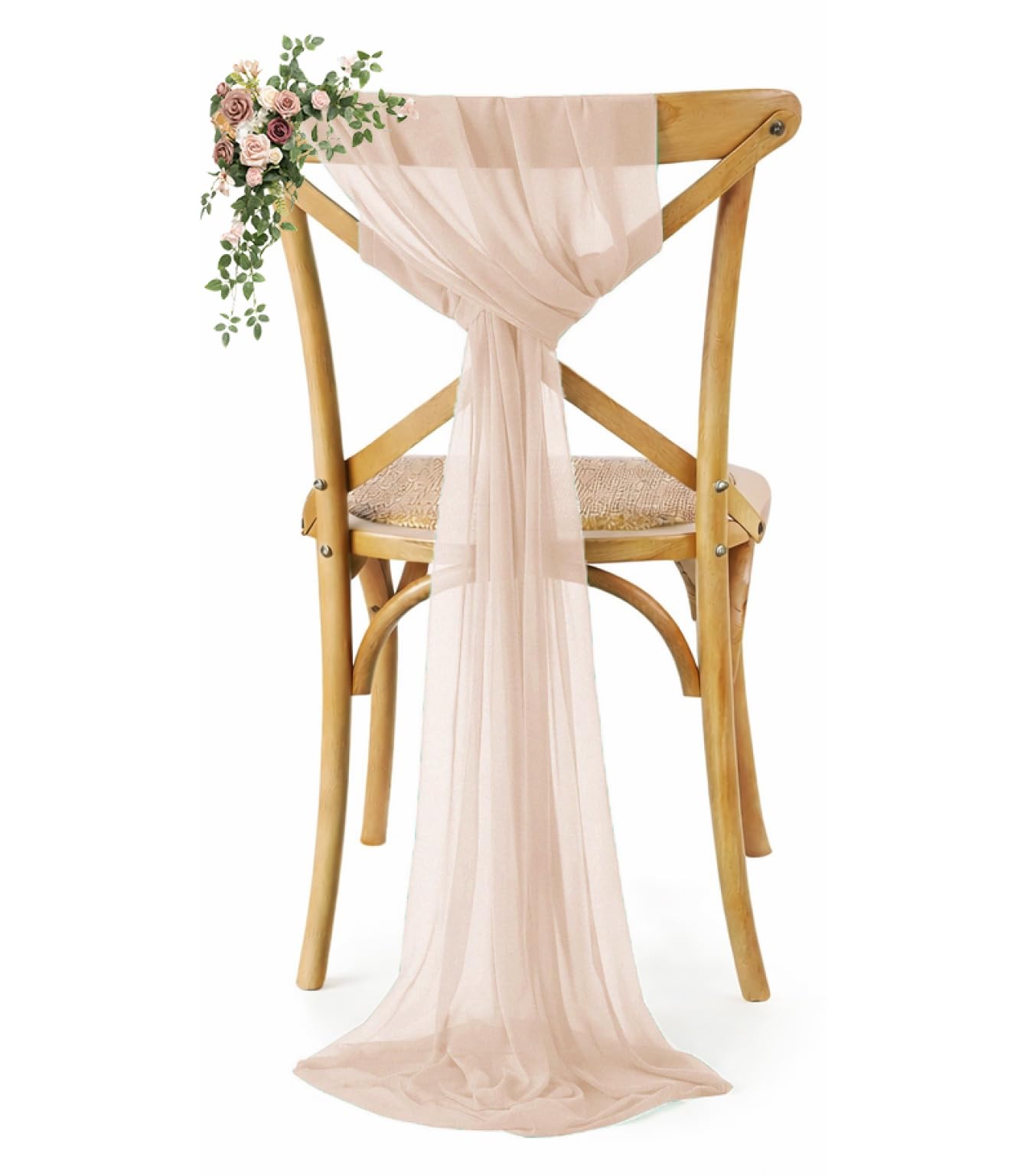 VDS Pack of 125, Nude, Sheer Chiffon Chair Sashes Bows Chair Cover Back Tie Ribbon for Wedding Birthday Baby Shower Engagement Ceremony Event Party Banquet Restaurant Dining Chair Decoration