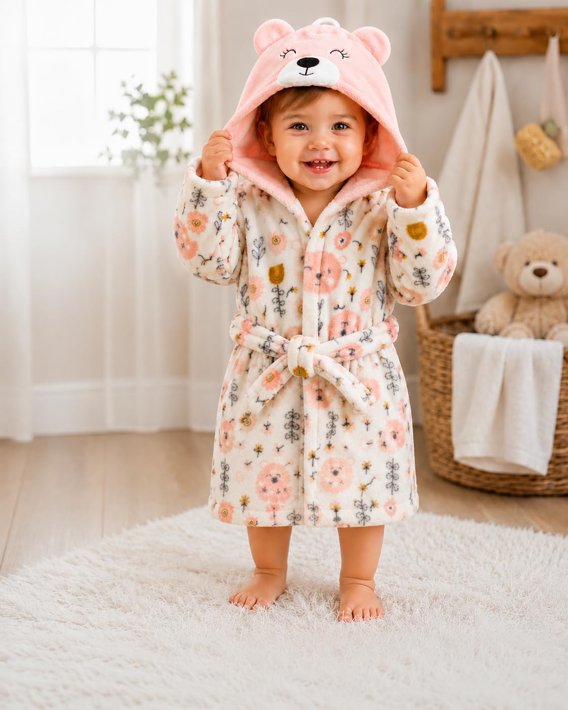 Tinsy Premium Kids Hooded Bathrobe – Ultra-Soft, Highly Absorbent, Cozy Bear Design, Perfect for Bath, Beach & Pool (Upto 18 Months)-image-27