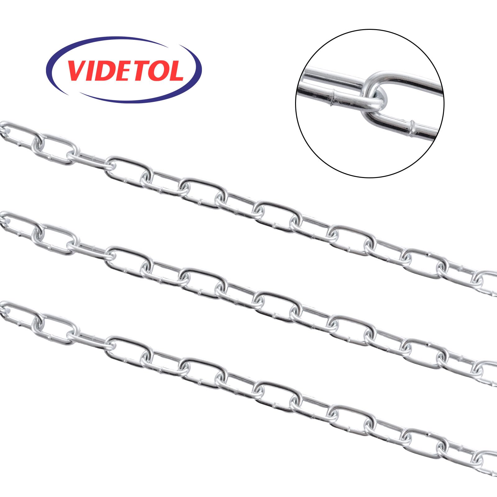 VIDETOL 15 Metres Length 304 Stainless Steel Chain, 4mm Heavy Duty Chain Links, Galvanized Steel Welded Link Chain Lift for Fence Gate, Garage Doors, Swing Chain and Bicycle Security Lock - Image 3