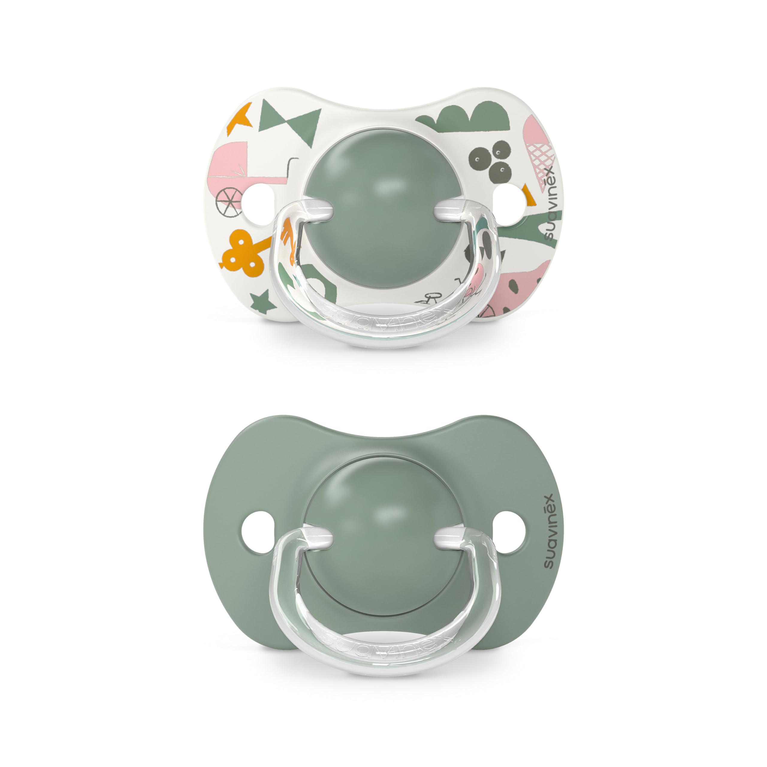 Suavinex Confezione 2 Ciucci con Tettina in Silicone Simmetrica SX Pro, per Bambini +18 Mesi, Ciuccio Neonato, con Tettina Piatta e Flessibile, Walk in the Park Verde