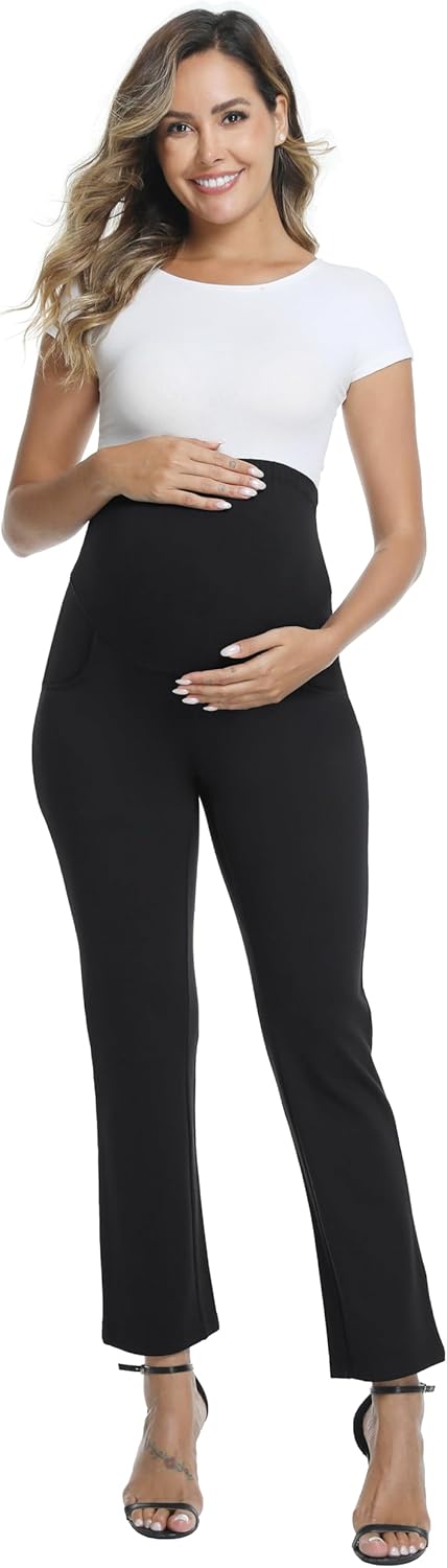 Maternity Pants for Work Over Belly Bootcut Dress Pants Pregnancy Business Casual Trousers with Pockets