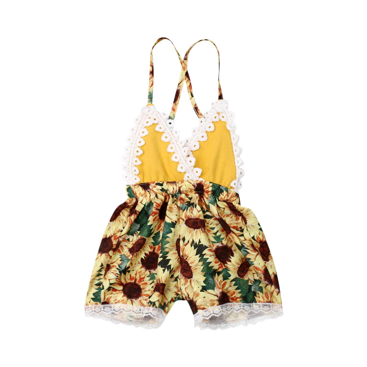Newborn Baby Girl Sunflower Strap Romper Bodysuit Lace Backless Jumpsuit Summer Outfit Clothes 0-24M
