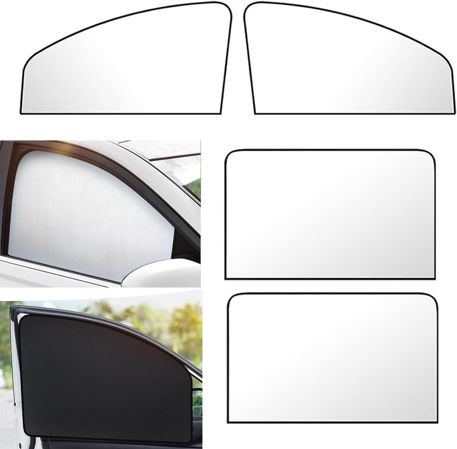 4 PCS Car 19.6" x 31.5" x 7.8" + 31.5" x 19.6" Side Window Sunshade, Heat Insulation Sunproof Curtain, Free Ventilation Interior Anti-Aging Privacy Cover, Universal for Cars (Silver)