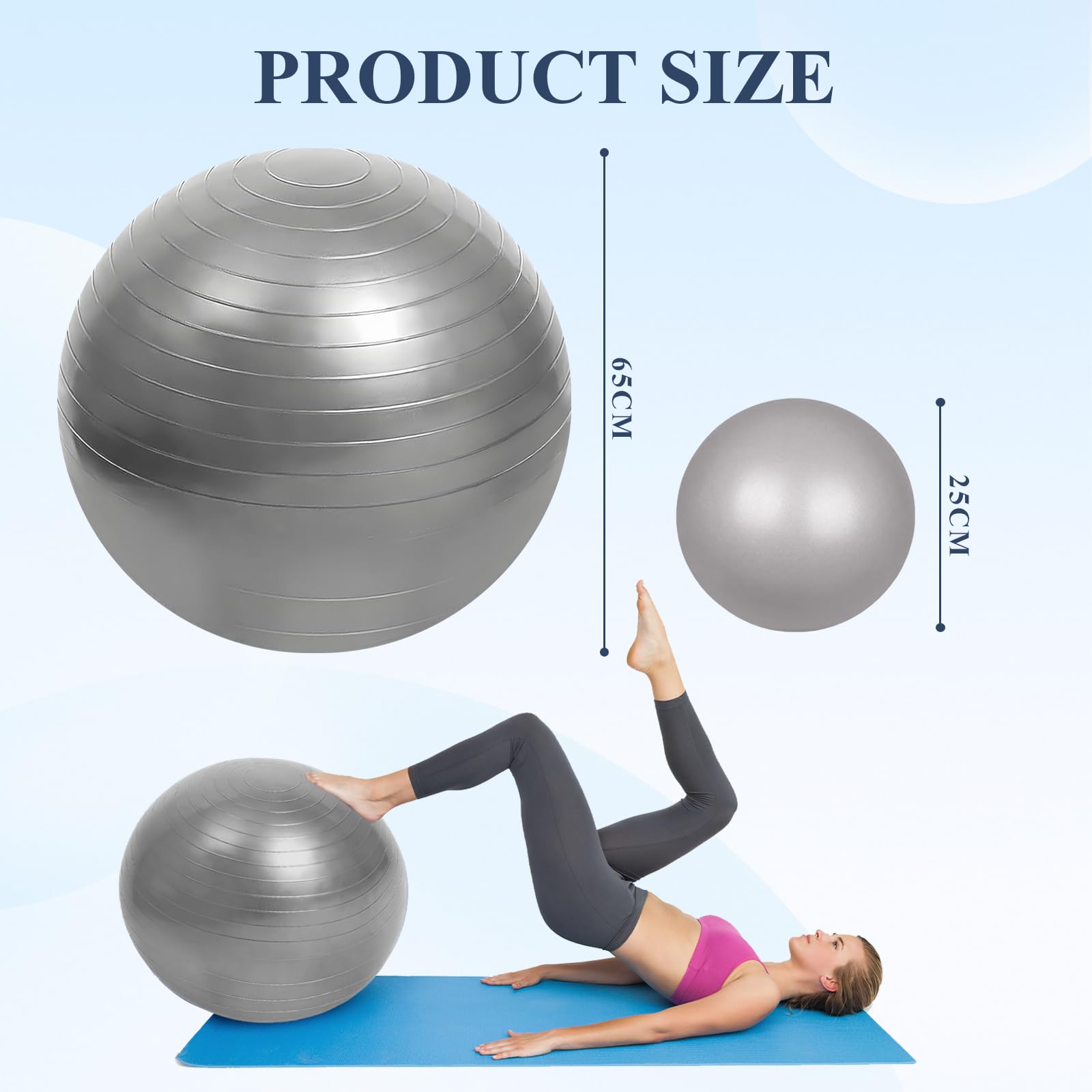 flintronic Zestaw piłek do jogi, piłka do jogi i fitnessu, 25 cm, bardzo grube, do ćwiczeń, z pompką ręczną, do pracy, pilatesu, fitnessu, stabilności
