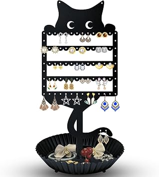 WOXBITA Earring Holder Hanging Organizer Stand Jewelry Rack Metal Cute Cat Tree Shelf Room Decor ...