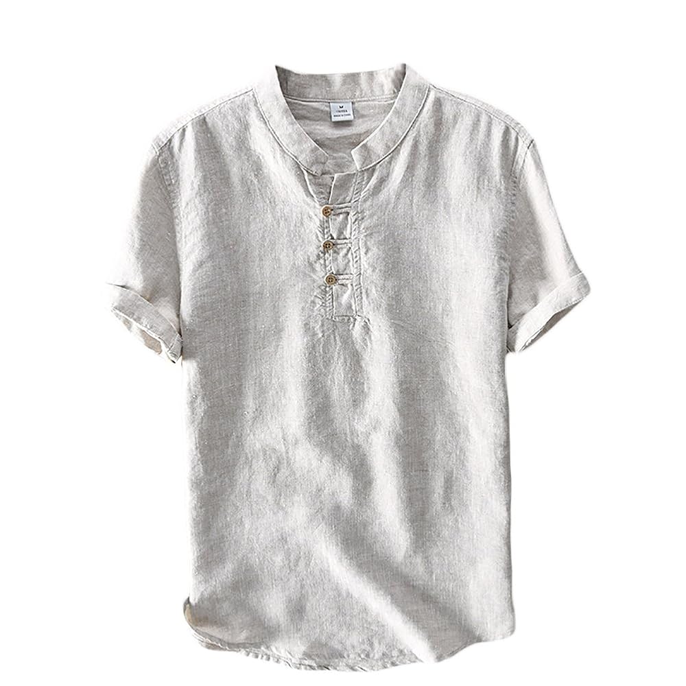 Amazon.com: Icegrey Mens Linen Shirts Casual Collarless
