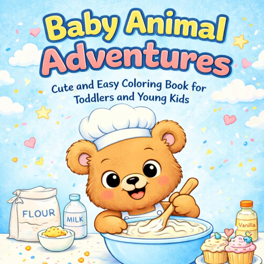 Baby Animal Adventures: Cute and Easy Coloring Book for Toddlers and Young Kids
