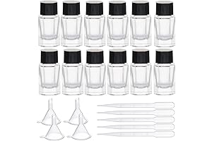 BENECREAT Inkwell for Dip Pen | 12PCS Glass Jars with Plastic Caps, Droppers, and Funnels