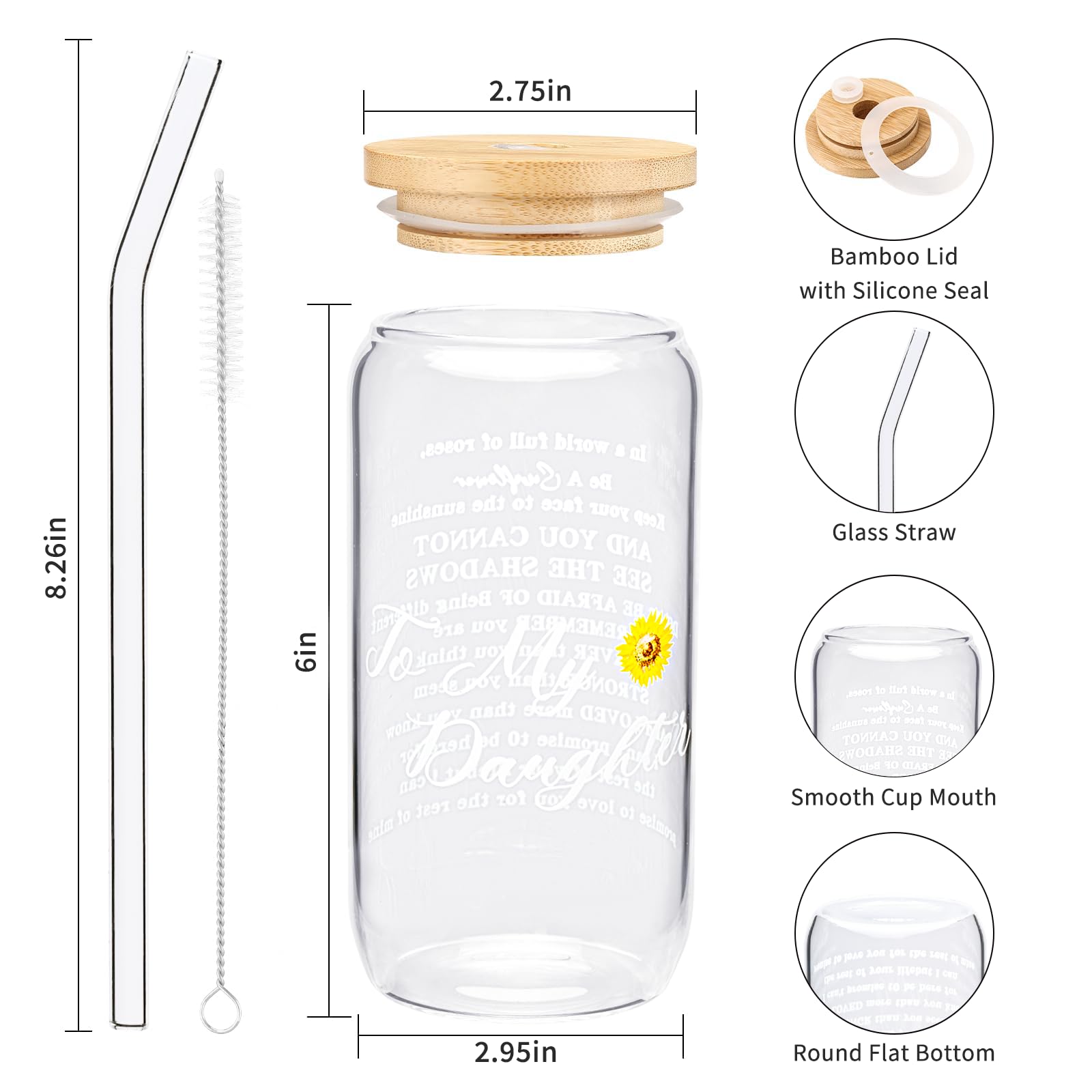 AUOIAJAS Gifts for Daughter Mothers Day Birthday Christmas gifts for Daughter from Mother Father Gift for her Coffee Glass Cup Mug Jar 16 Oz