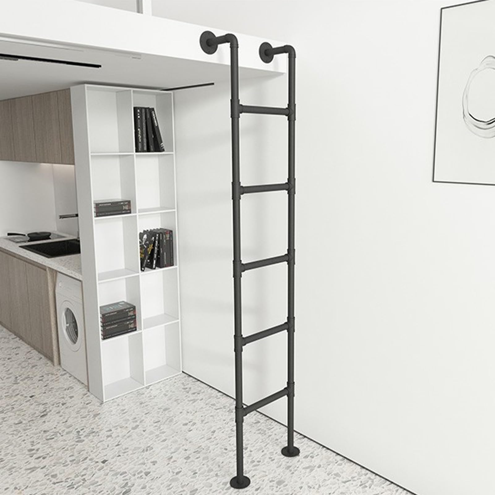 Échelle de lit superposé en fer forgé noir 128 cm pour mezzanine robuste
