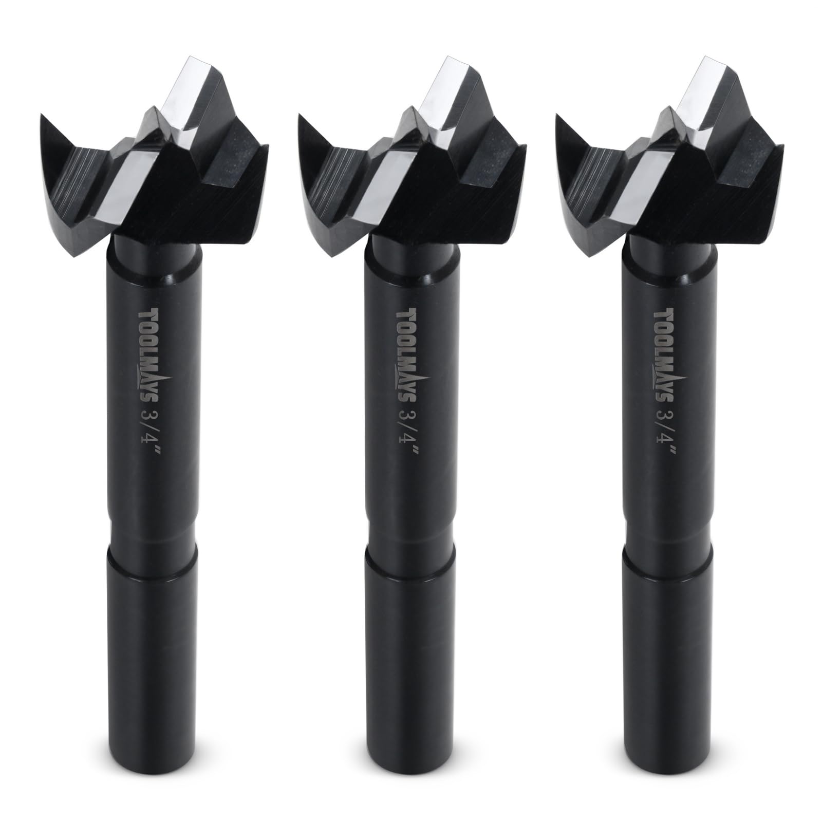 TOOLMAYS 3/4" Forstner Drill Bits, 3Pcs Forstner Bit Set for Wood, 3/4" Drilling Bit Woodworking Hinge Cutter Tool Kits for Wood Plywood Plastic
