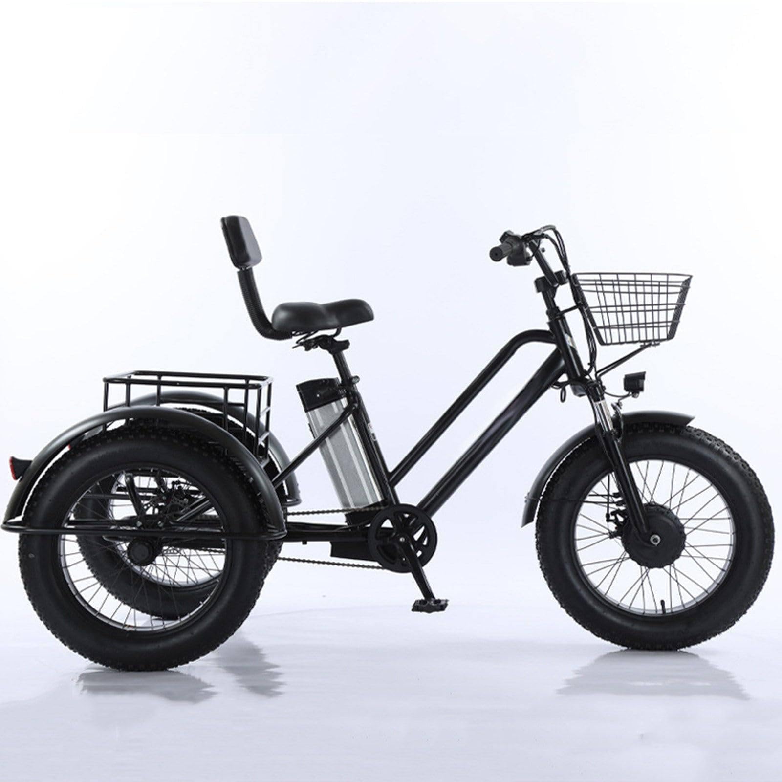 Vélo cargo électrique à pneus larges de 20 pouces, tricycle électrique pour adultes - Charge maximale de 200 kg, batterie amovible 48 V/12 Ah - Autonomie de 35 km, idéal pour les trajets domicile-tr