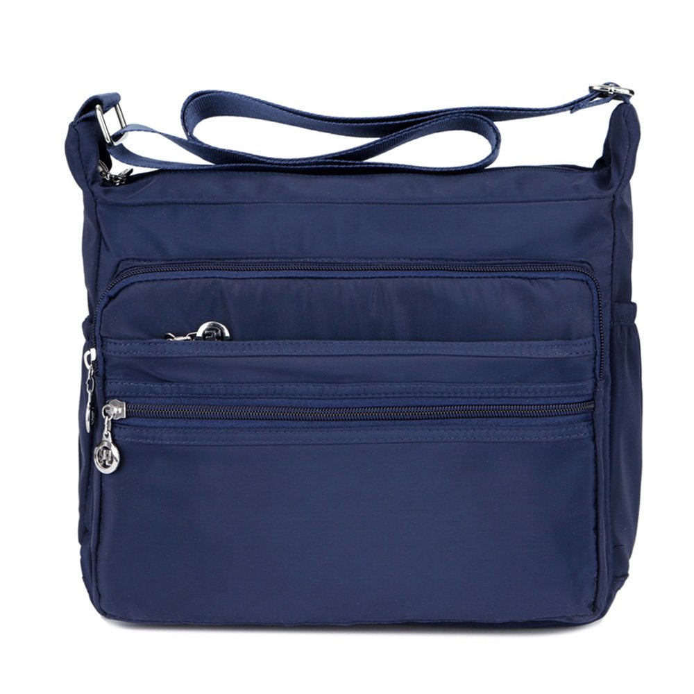 Borsa A Tracolla Donna In Nylon Impermeabile – Multi-tasca – 22x26x9 Cm – Nero