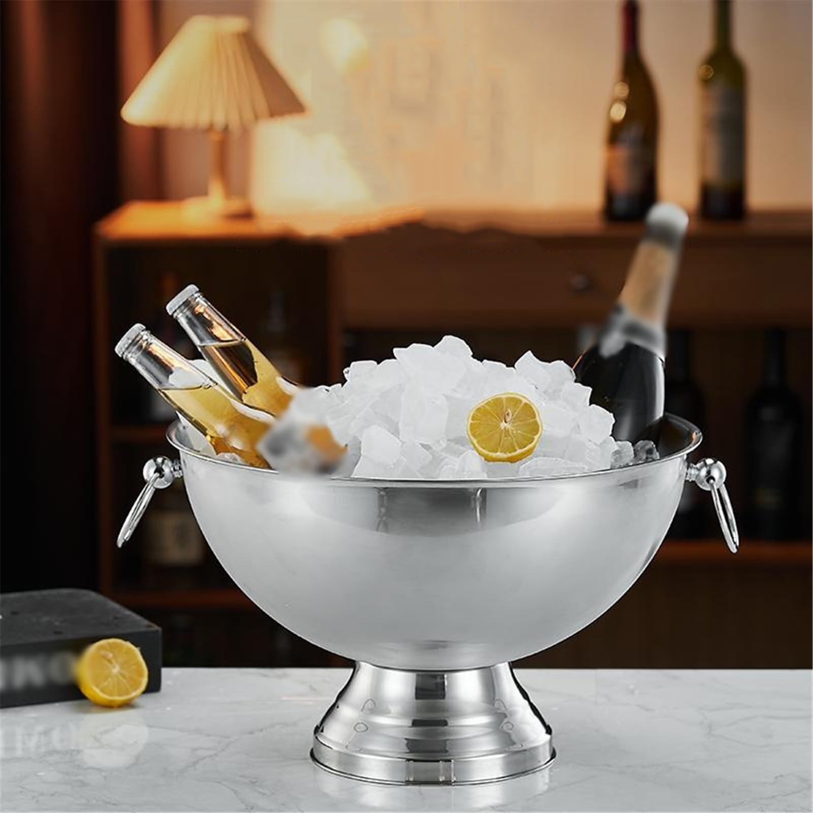 Cubo de champán Cubitera Grande de Acero Inoxidable con Doble asa for Vino, champán, Cerveza, Bares, Discotecas y Fiestas bañera enfriadora de Bebidas(Silver)