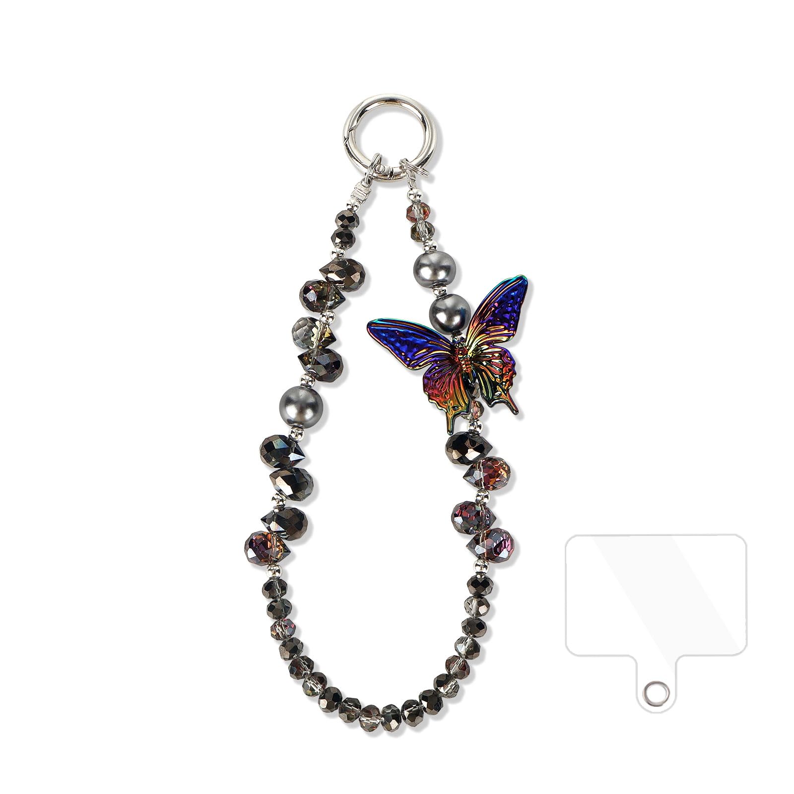 Fycyko Beaded Phone Wrist Strap,Crystal Glitter Cute Butterfly Keychain Wristlet,Phone Chain Wristlet Purse Bag Charms — view 10