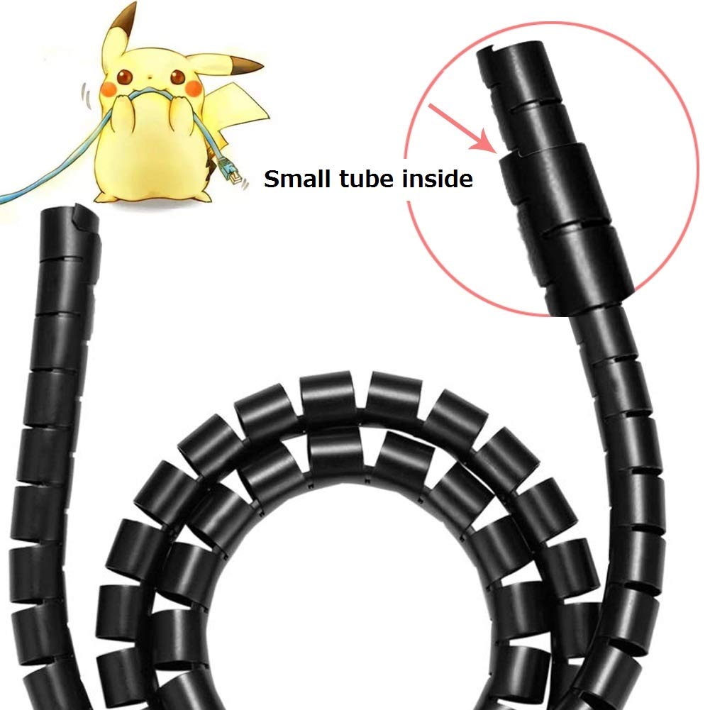 Manicotti neri per la gestione dei cavi del computer, grande copertura per cavi da 2,8 cm a prova di animali domestici per fili e tubo organizer per cavi da 2,2 cm, per casa, TV, ufficio,