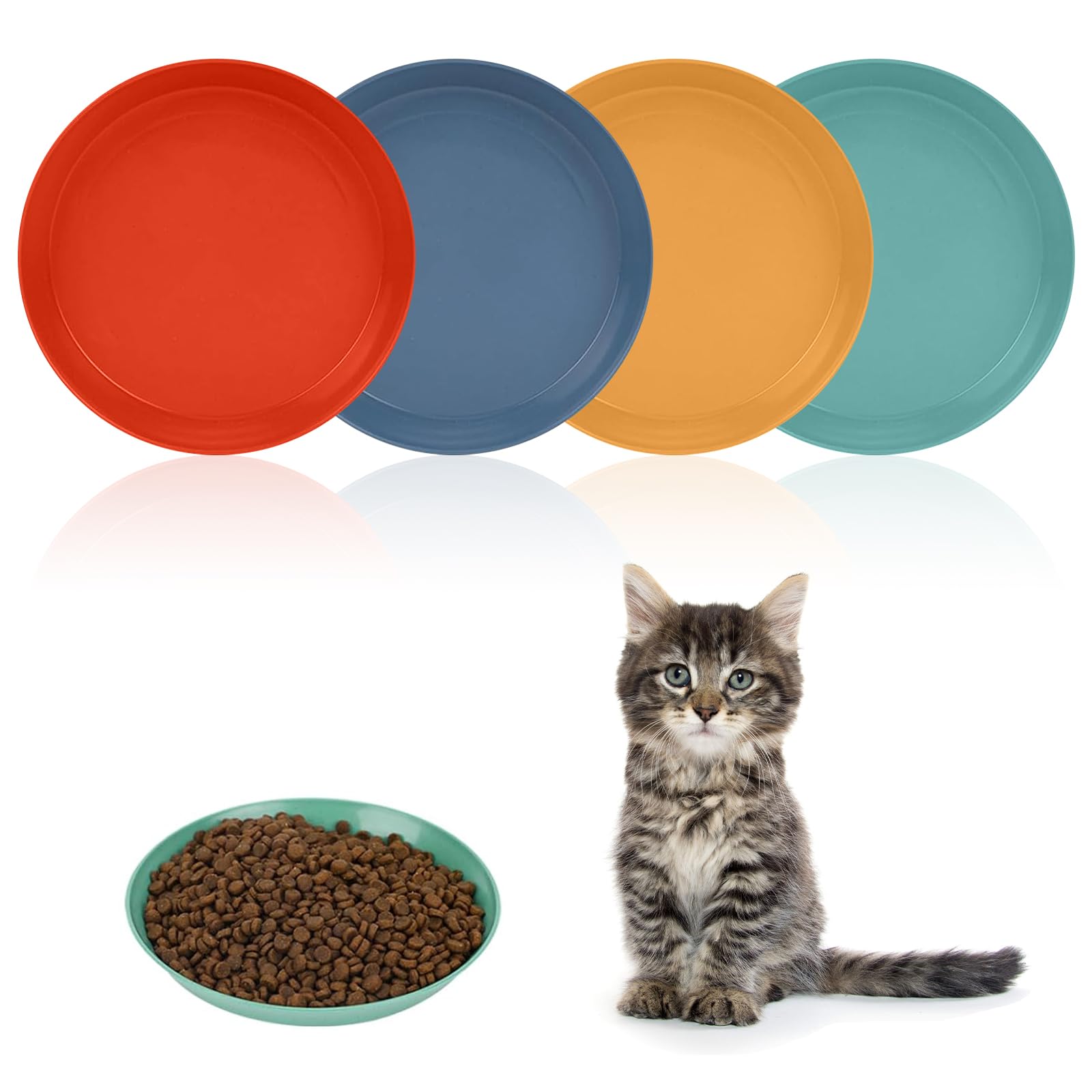 Comedero para gatos, 4 cuencos de comida para gatos, comedero plano, cuenco de comida para gatos ancho y plano para gatitos y gatos de patas cortas.