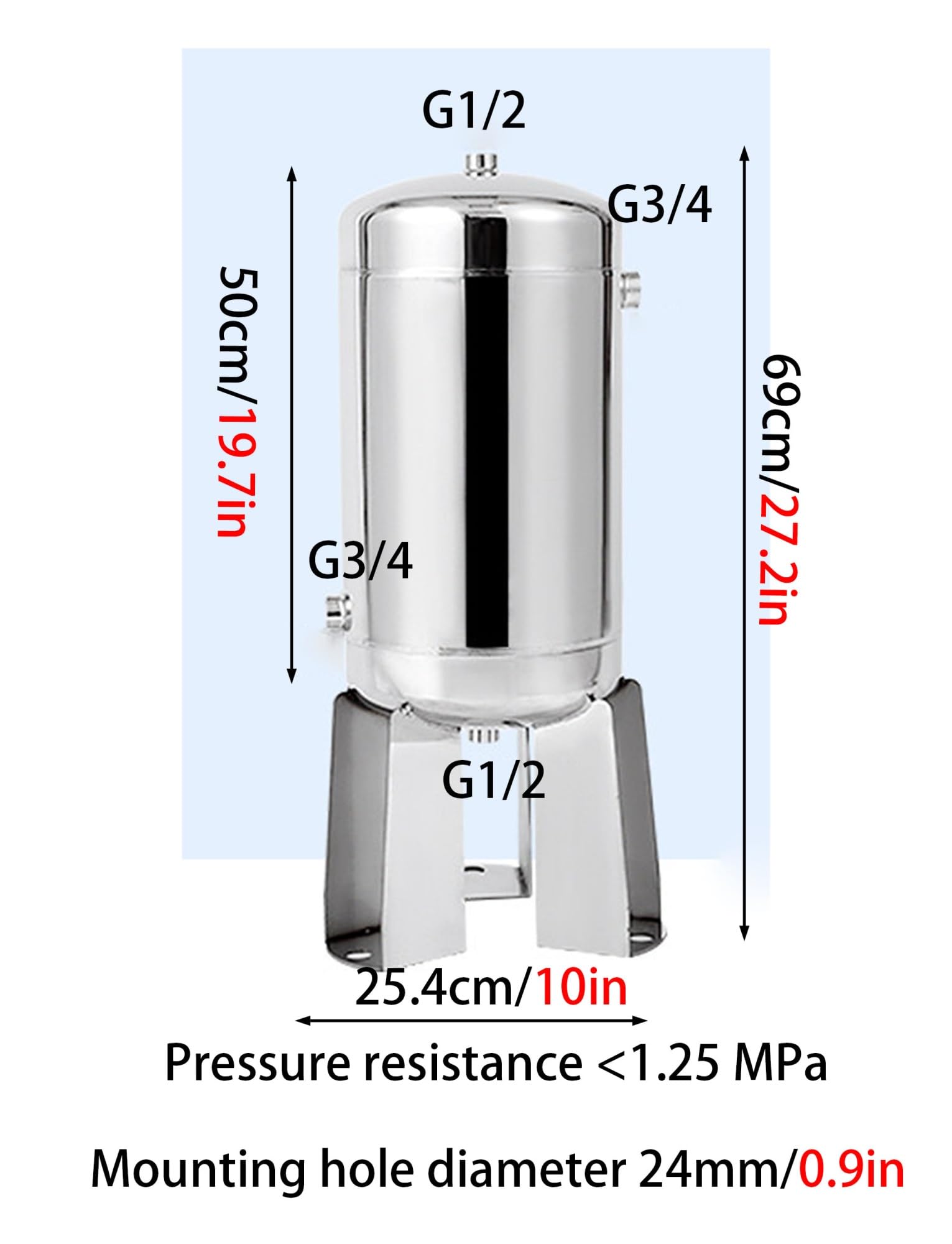 Réservoir récepteur d'air vertical en acier inoxydable avec accessoires d'installation pour air comprimé et tampon sous vide, options de 5 à 30 l disponibles