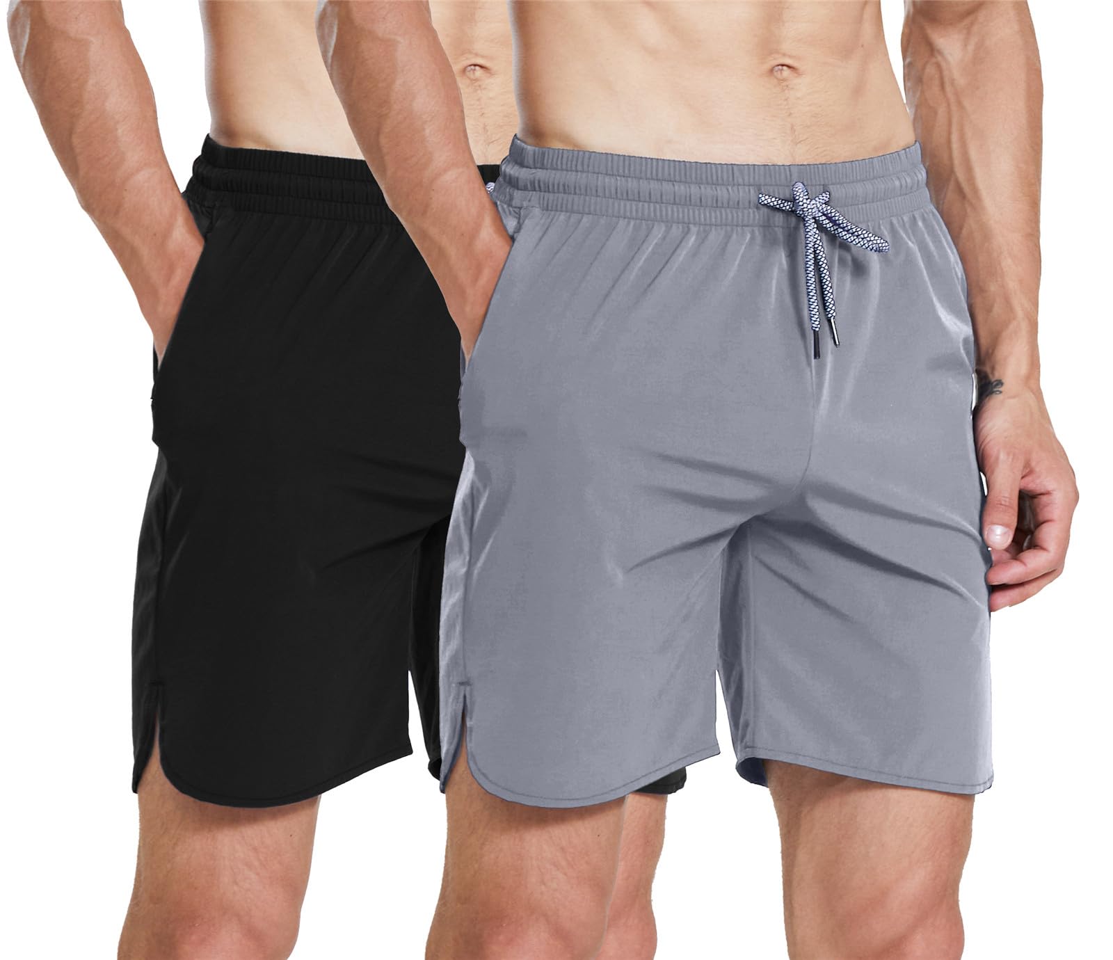 OeliseMen's 2 Pack Gym Shorts Running Jogger Quick Dry Athletic Bodybuilding Training Pants with Pockets