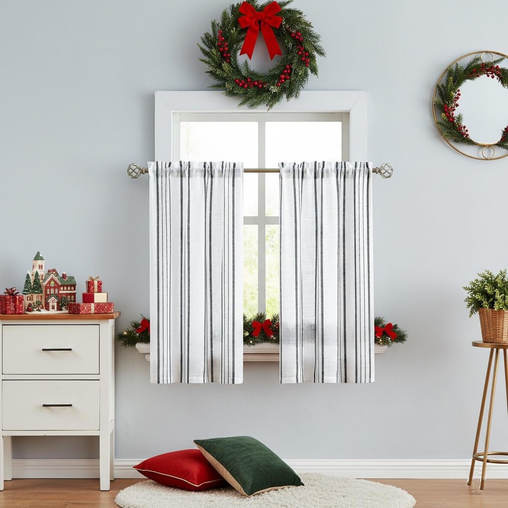 Amazon.co.jp: SXZJTEX ストライプカフェキッチンカーテンティア幾何学