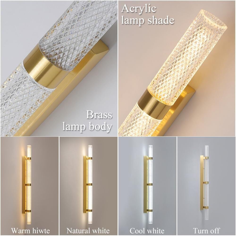 Applique da parete moderne a tubo lungo Lampadari minimalisti dimmerabili su giù Creatività Lampada bagno lineare in ottone for vanità Camera letto Corridoio Scala/D/66Cm,D-33Cm,D-66Cm(K,33Cm)