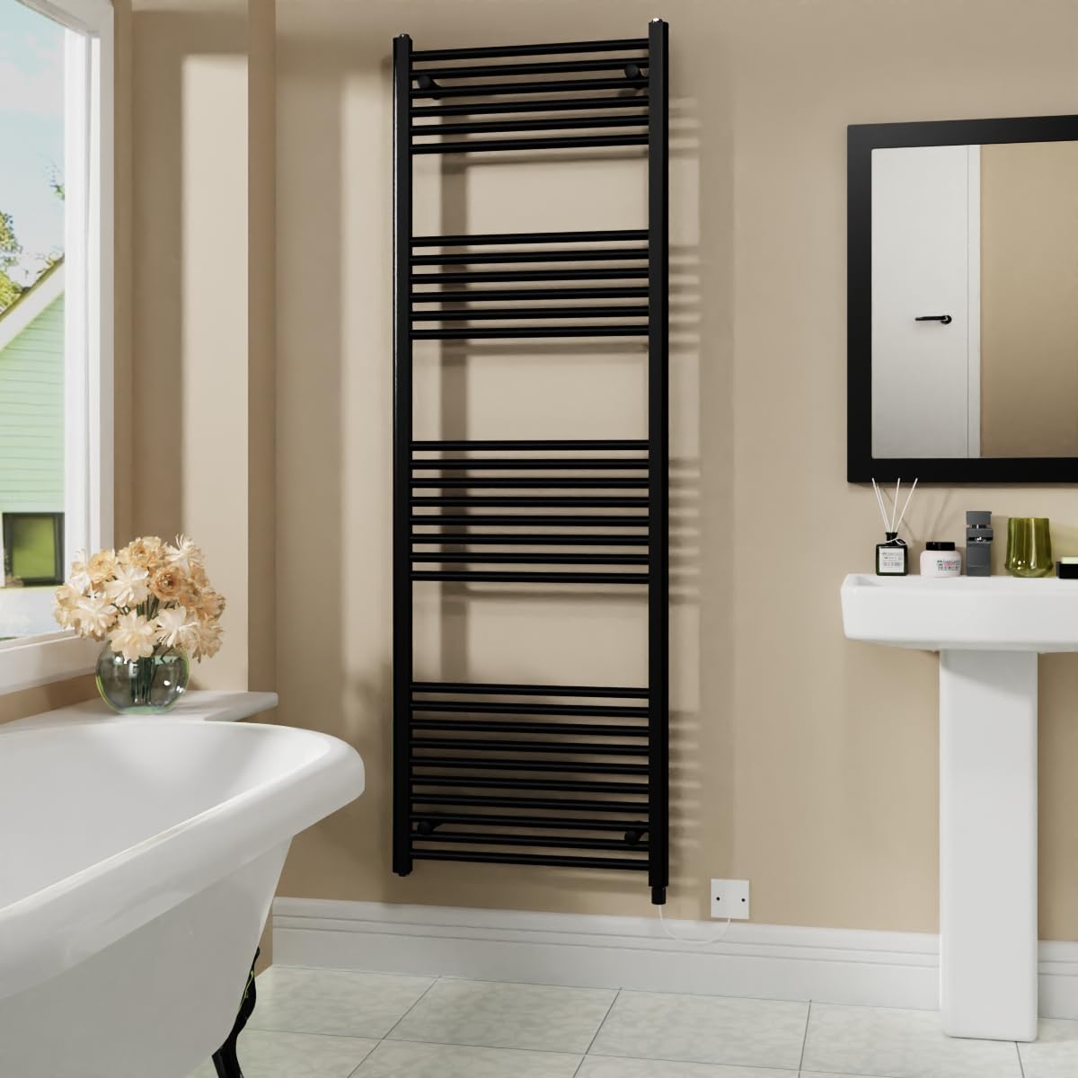 Warmehaus Black 800W Electric Heated Warming Towel Rail Bathroom Radiator - 1800X600mm