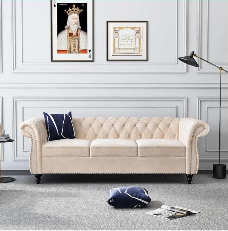 Image of Royale Hand Tufted Four (3+1) Seater Elegant Wooden Base Sofa in Wide Extravagant Fabric, Gives Luxurious Look for Home /Living Room /Office /Guest Room /Hotels