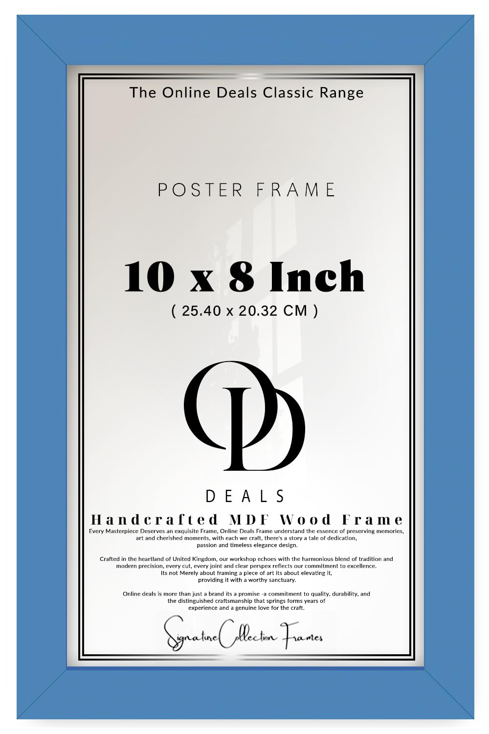 OD Deals | Engineered Wood Finish Poster Picture Frame 10 X 8 Inch (25.40 X 20.32 CM) Blue — Portrait And Landscape Display For Art Gallery And Room Wall Decor With Hanging Hardware
