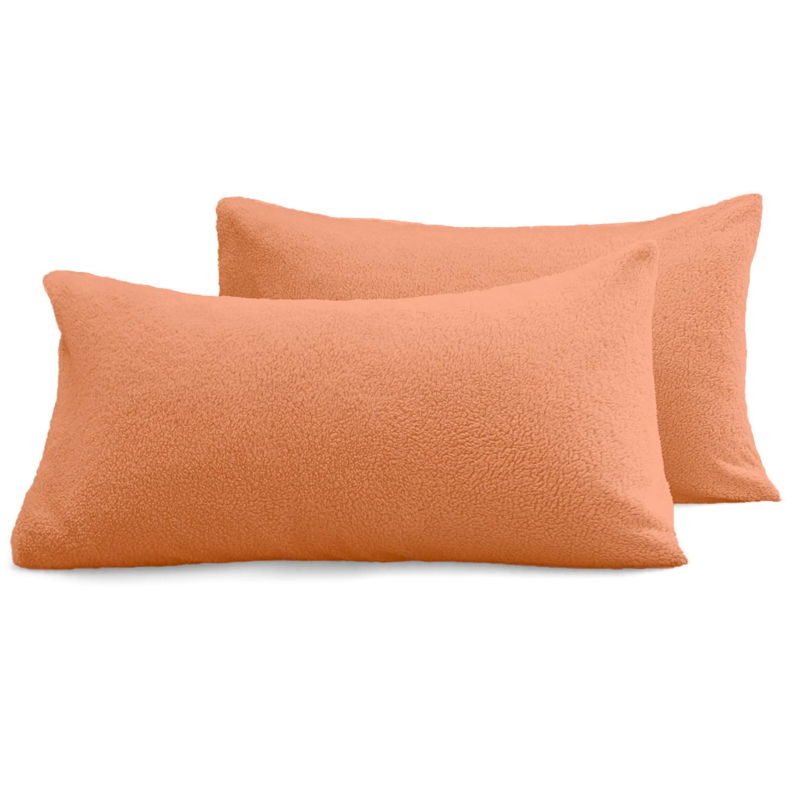 Luxury Teddy Bear Cosy Plush And Warm Soft Extra deep Fleece Fitted Bed Sheet (Tangerine, Pillowcase Cover Only) โ image 1
