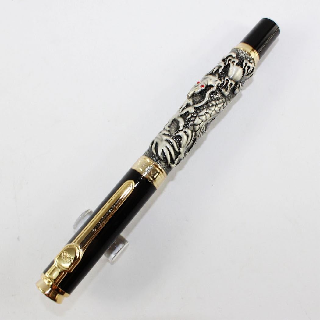 Gullor Antique Silver Lucky Dragon Fountain Pen 18kgp with Golden Clip