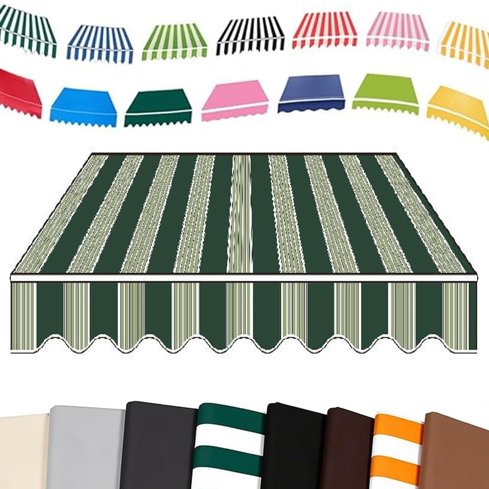 6.5ft 8ft 10ft 12ft 13ft 15ft Patio Window Retractable Awning Replacement Fabric Custom, Sunshade Canopy Replacement Canvas For Retractable Awning Cover(Green stripes,4.5x2.5m/15x8ft)
