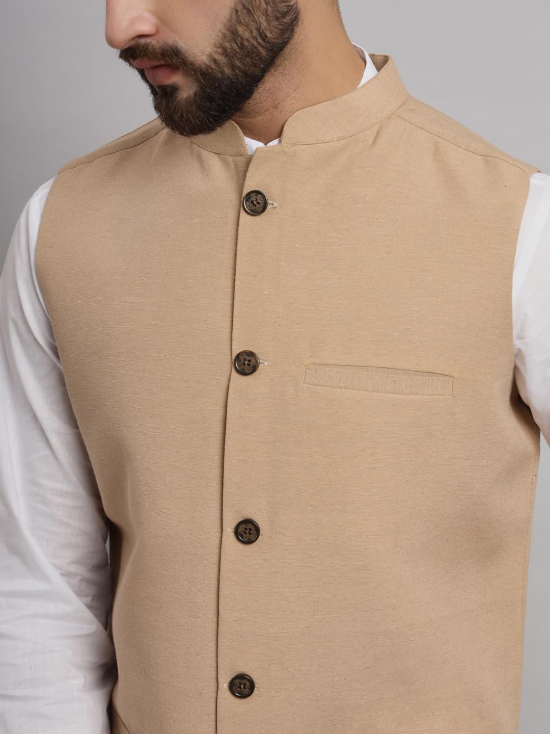LATEST CHIKAN Men's Traditional Cotton Solid Nehru Jacket/Waistcoat -SADRI-DB-BG-38 - Image 5 thumbnail